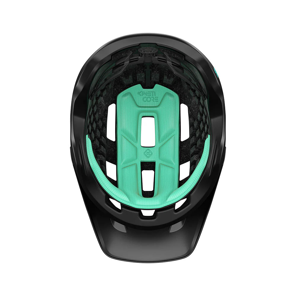 Black helmet with a green center on a white background