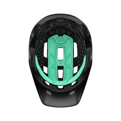 Black helmet with a green center on a white background