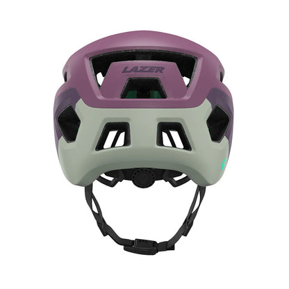 Purple and gray helmet with 'Lazer' branding on a white background