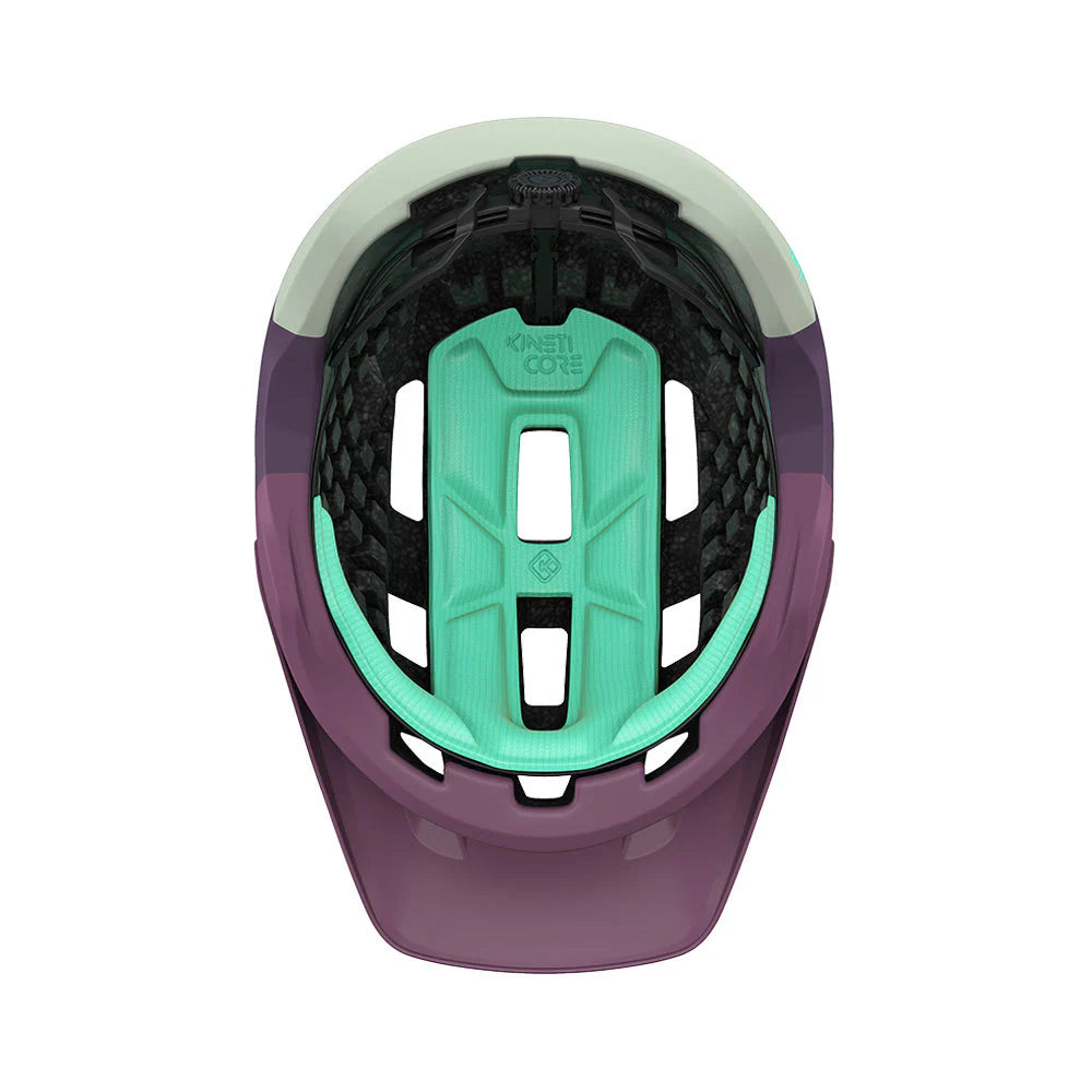 Purple and green helmet on a white background