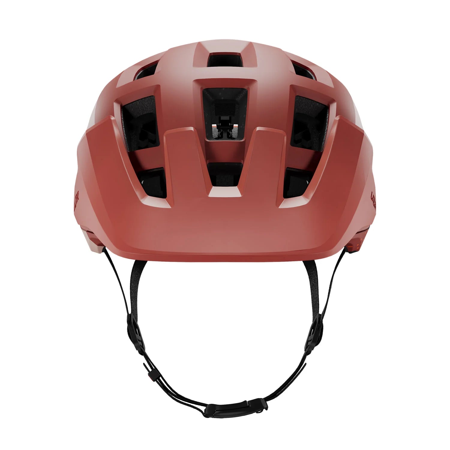 Red helmet with black straps on a white background