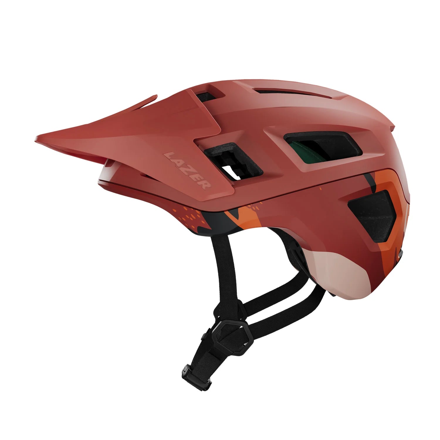 Red and orange helmet with 'Lazer' branding on a white background