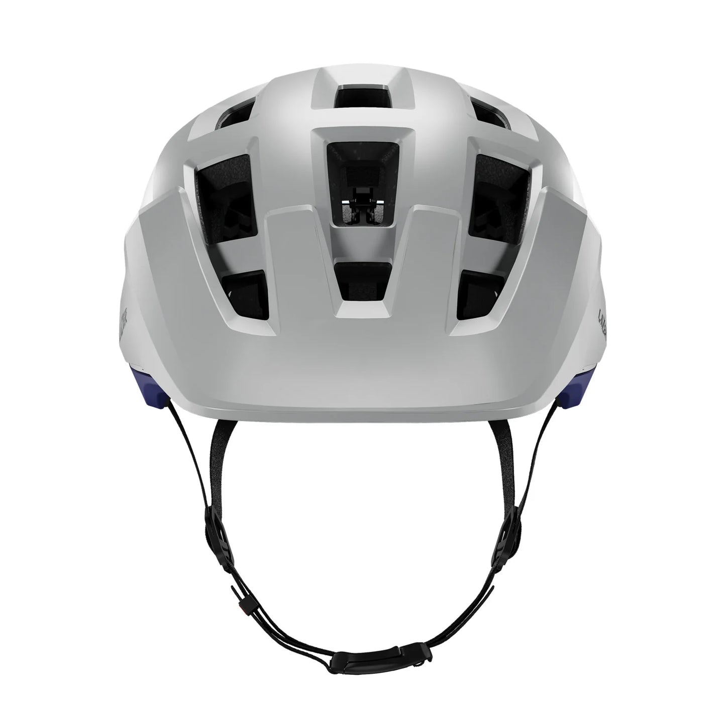 White helmet with black straps on a white background