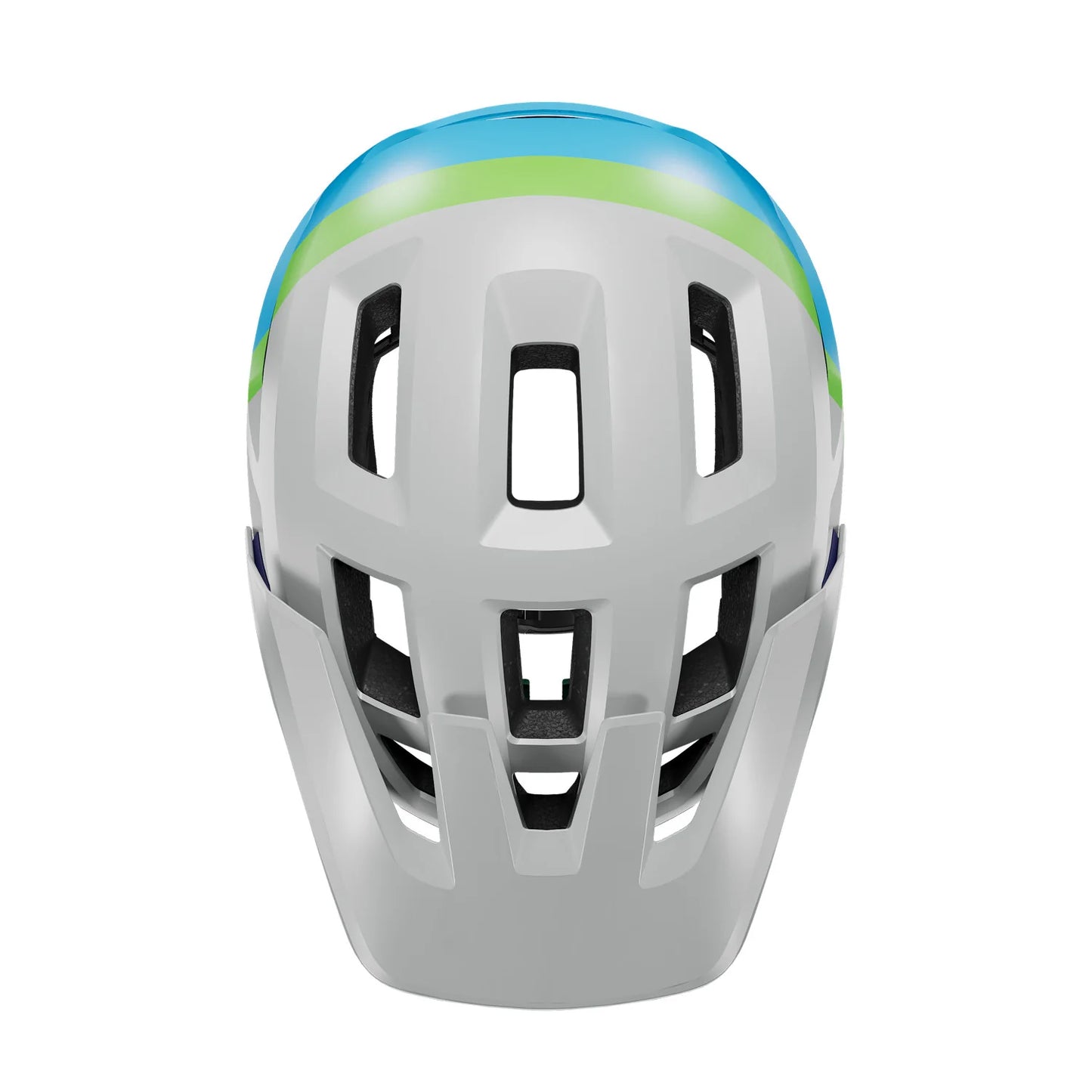 White helmet with blue and green accents on a white background