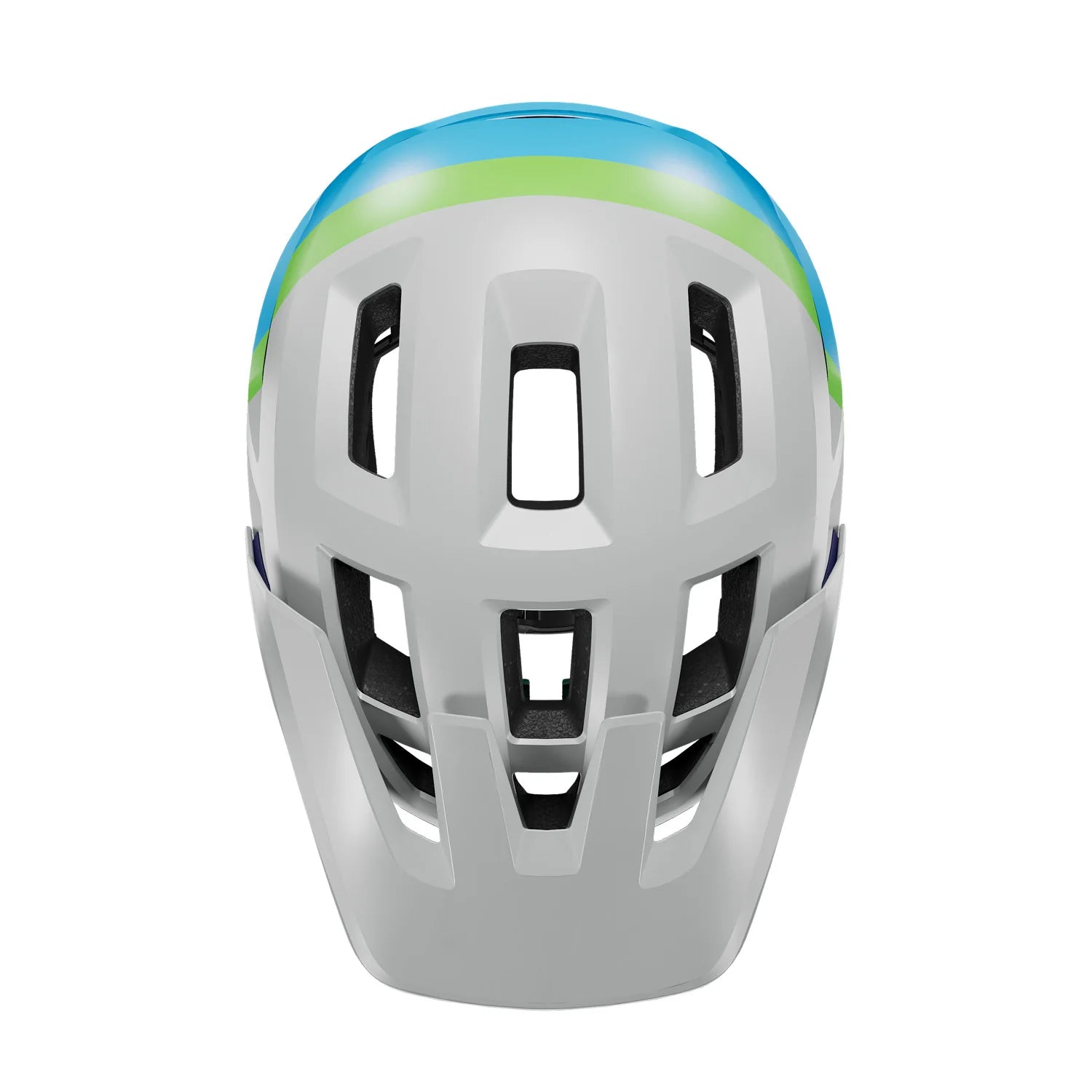 White helmet with blue and green accents on a white background
