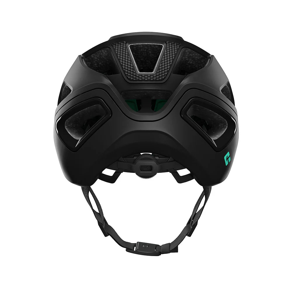 Black helmet with a brand logo on a white background