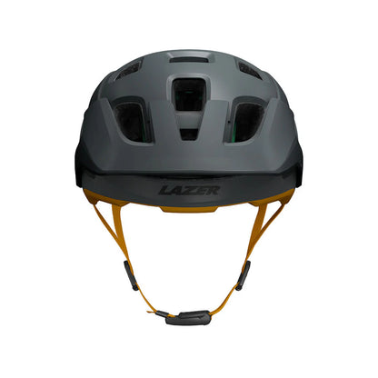 Gray helmet with 'Lazer' branding on a white background