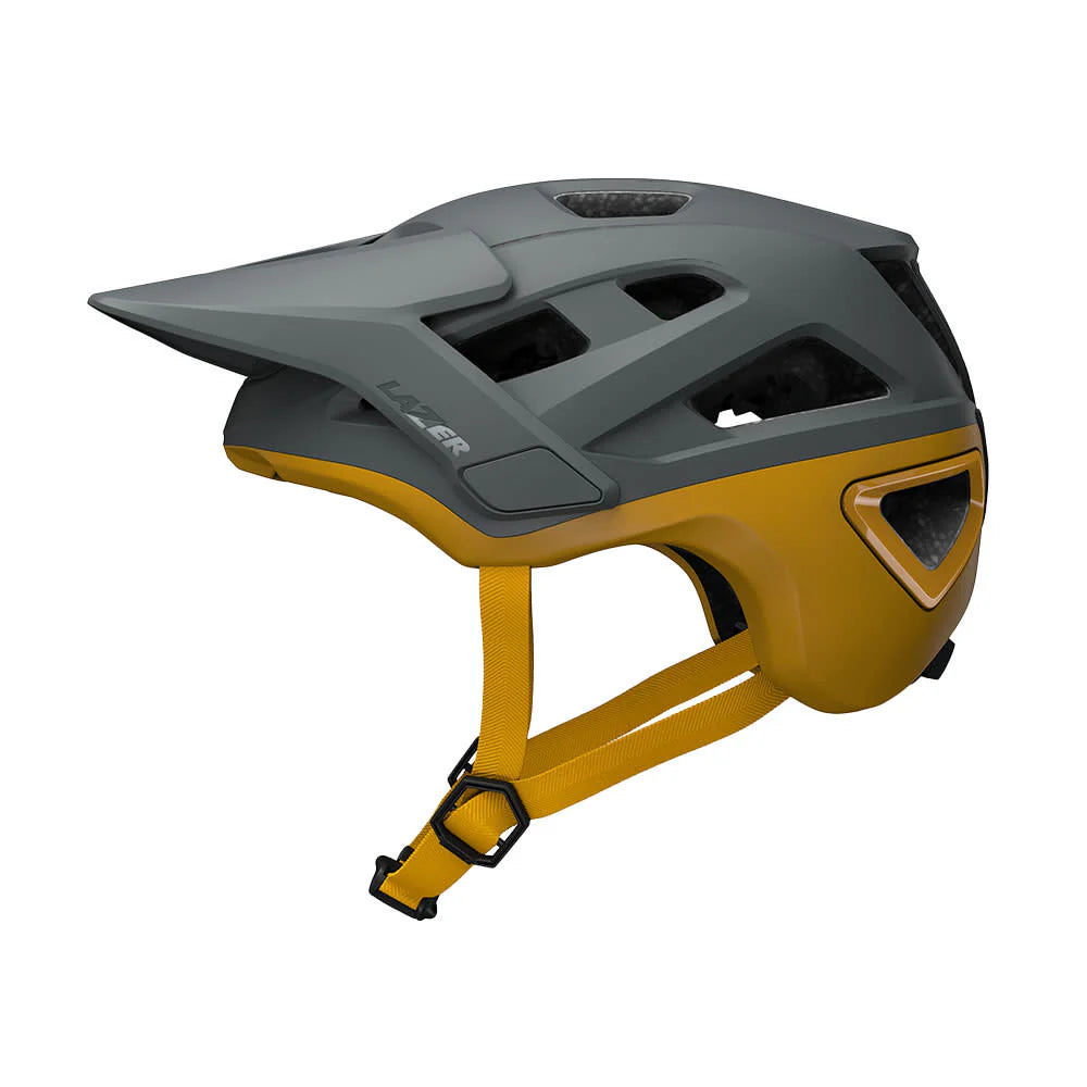 Gray and yellow helmet on a white background