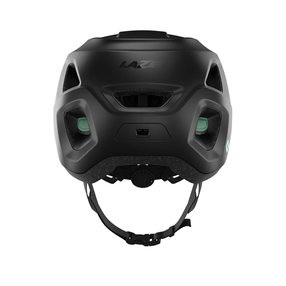 Black helmet with visible branding on a white background