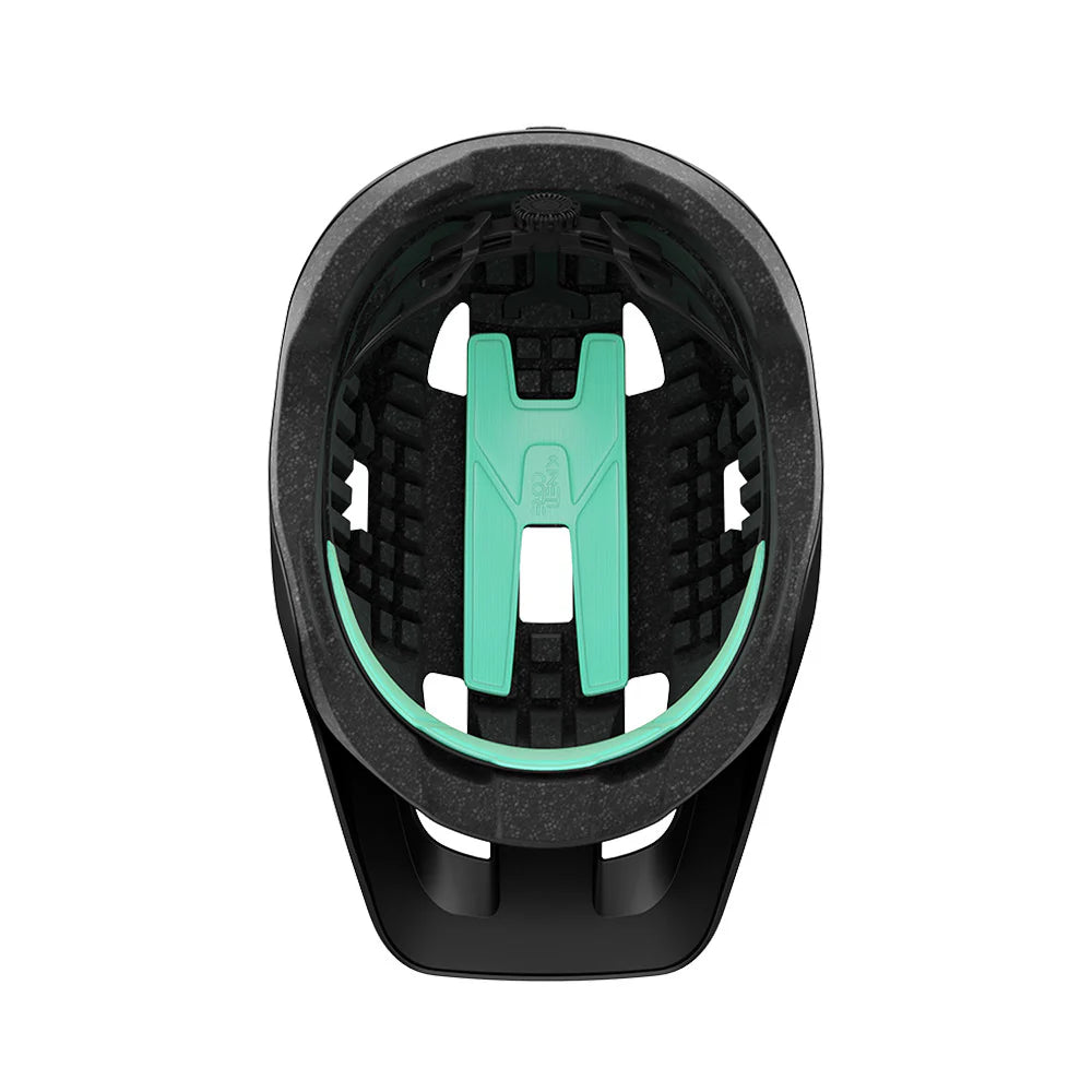 Black and teal helmet interior on a white background