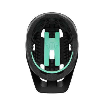 Black and teal helmet interior on a white background