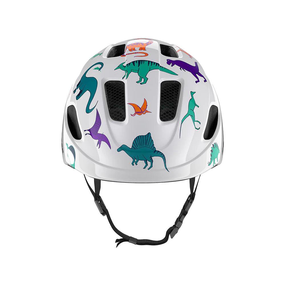 Children's helmet with dinosaur pattern on a white background