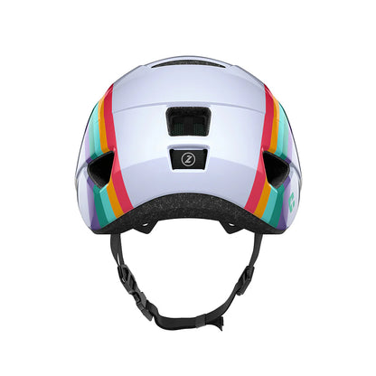 White helmet with rainbow stripes on a white background