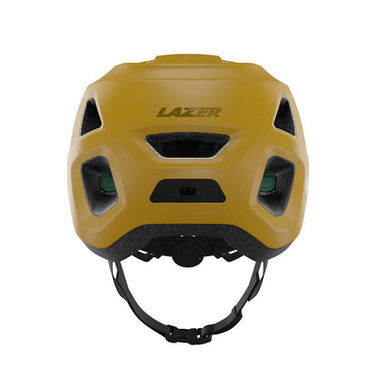 Yellow helmet with 'Lazer' branding on a white background