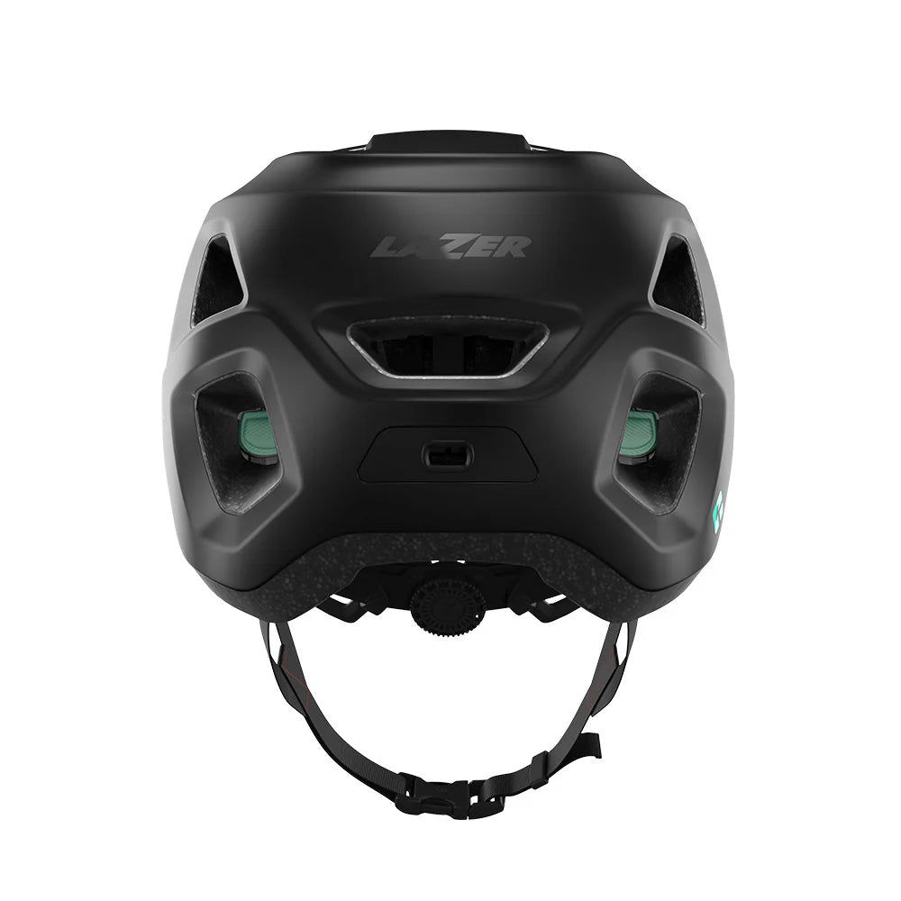 Black Lazer bicycle helmet on a white background