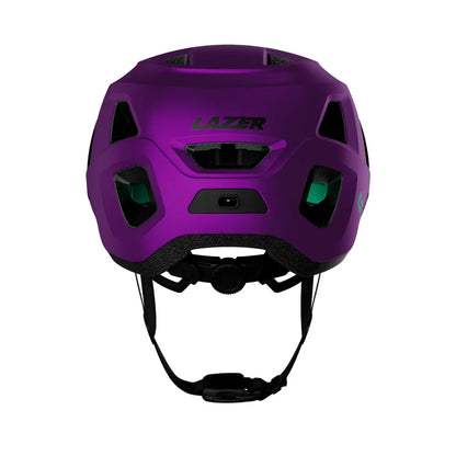 Purple helmet with 'Lazer' branding on a white background