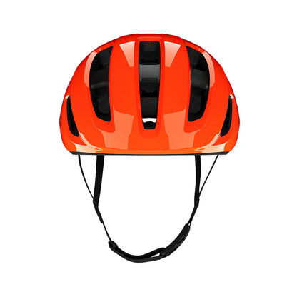 Orange helmet with black accents on a white background