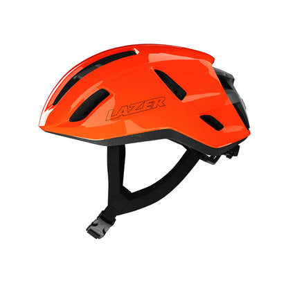 Orange helmet with black accents on a white background