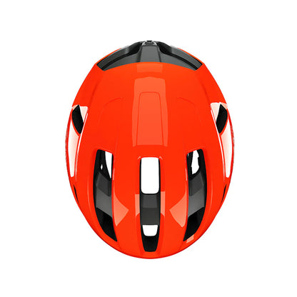 Orange helmet with black accents on a white background