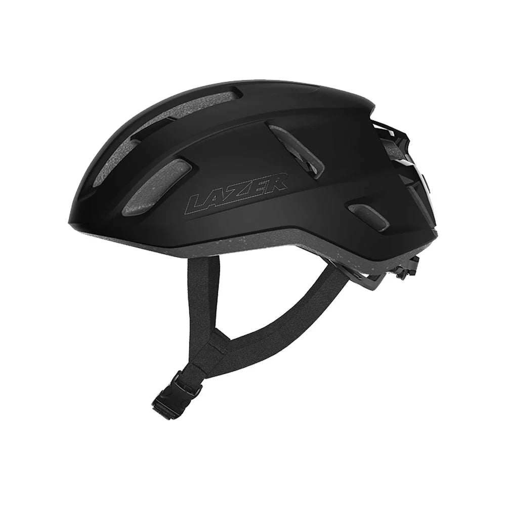 Black Lazer bicycle helmet on a white background