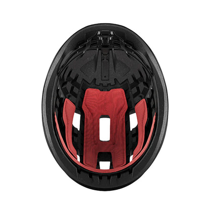 Black helmet with red interior on a white background