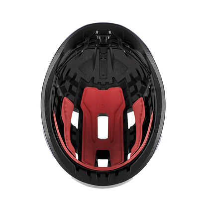 Black helmet with red interior on a white background