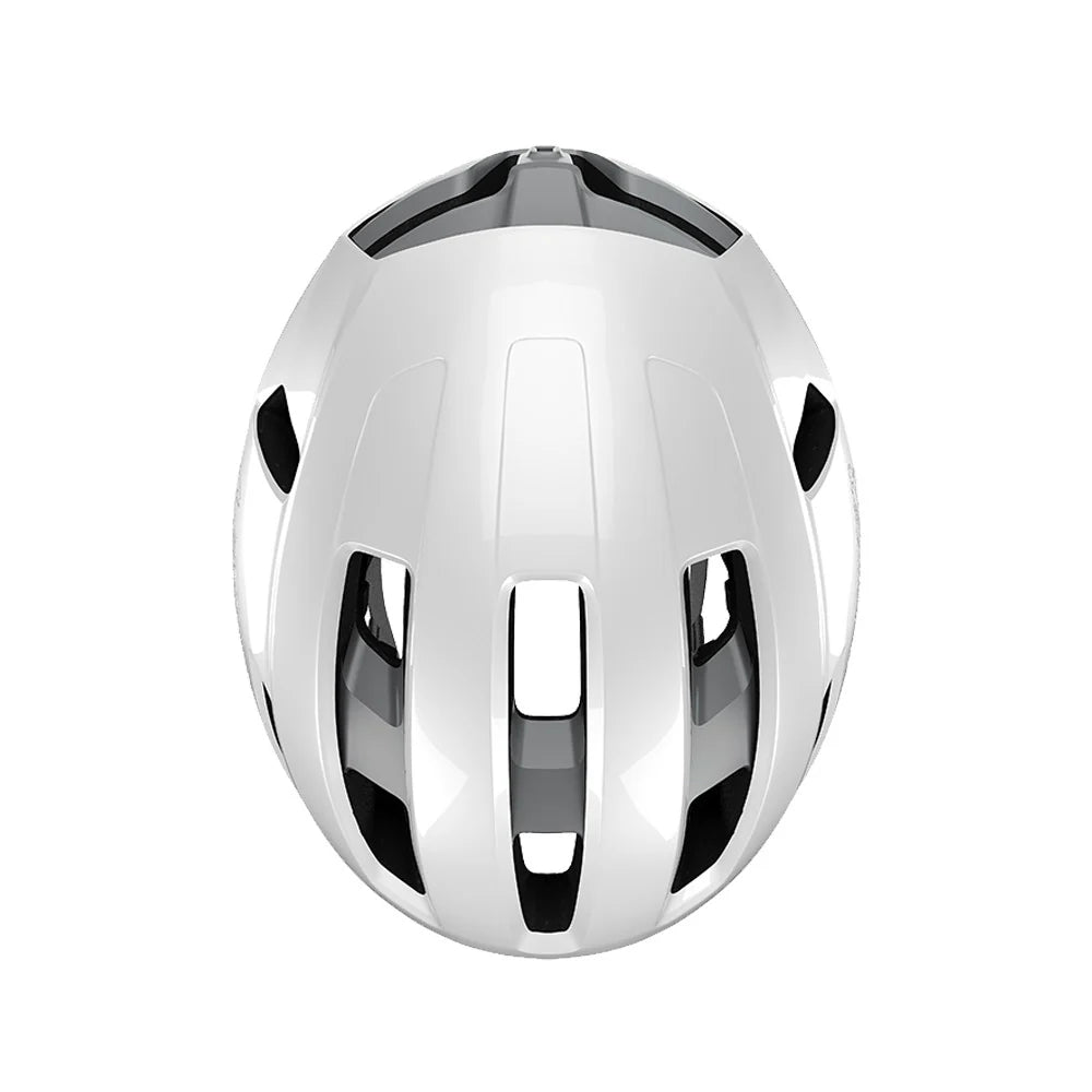 Silver helmet with a reflective surface on a white background