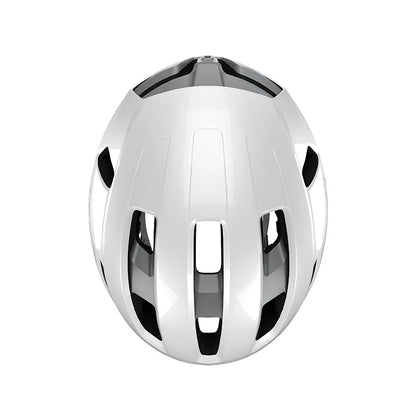Silver helmet with a reflective surface on a white background