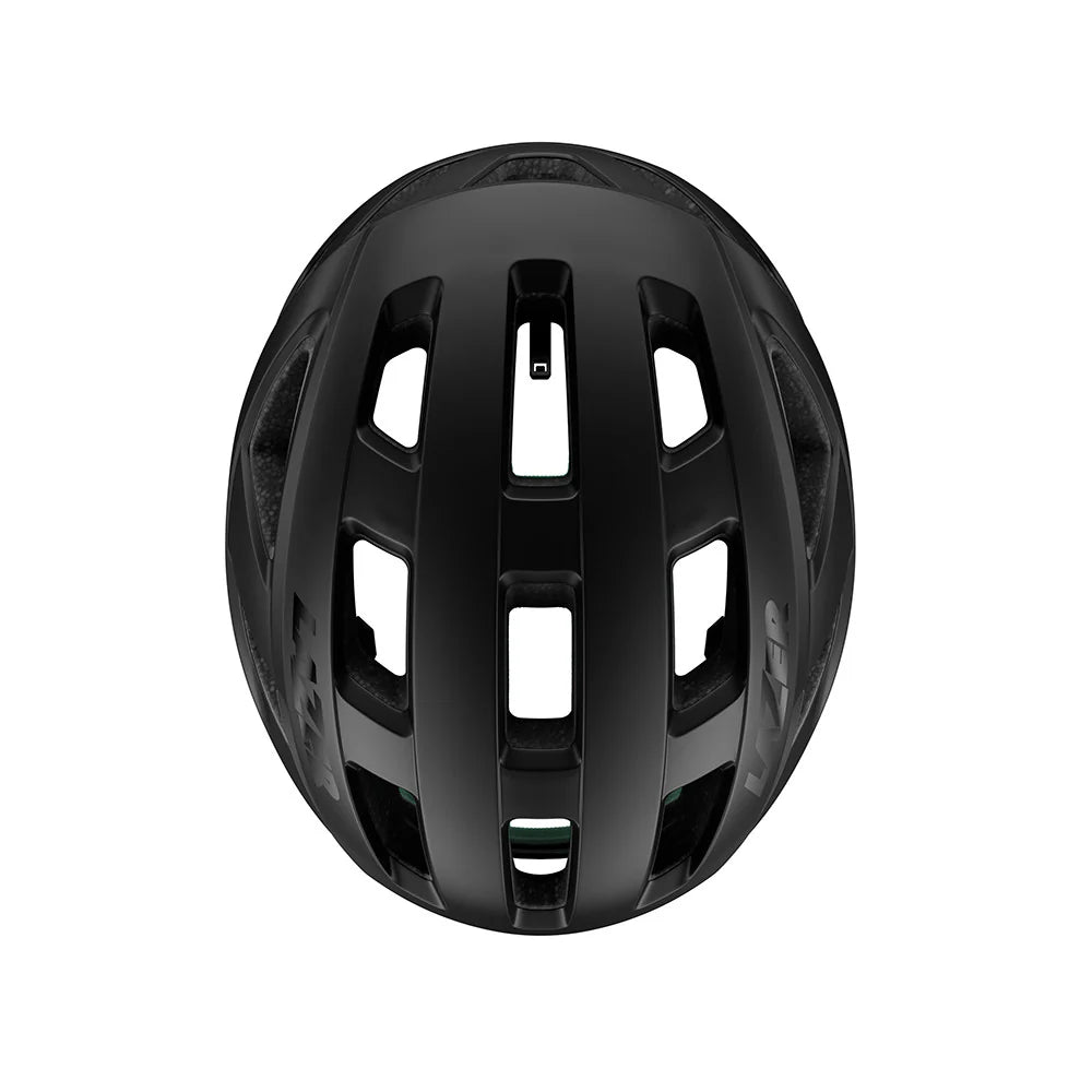 Black helmet with ventilation holes on a white background