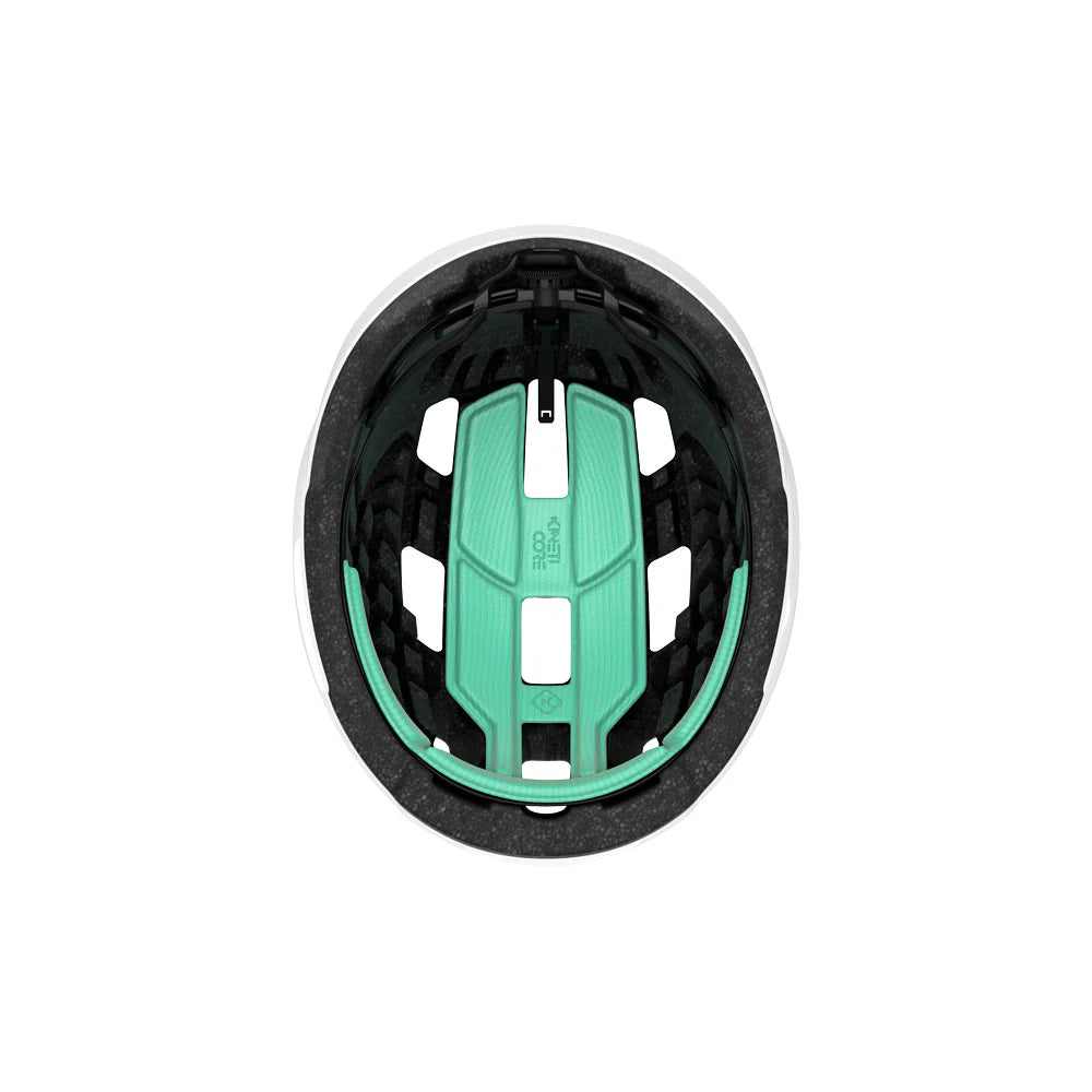 Black and green helmet on a white background