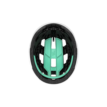 Black and green helmet on a white background