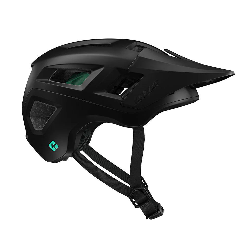 Black helmet with a brand logo on a white background