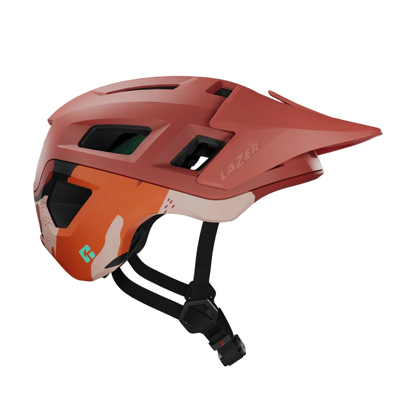 Red and orange helmet with 'Lazer' branding on a white background