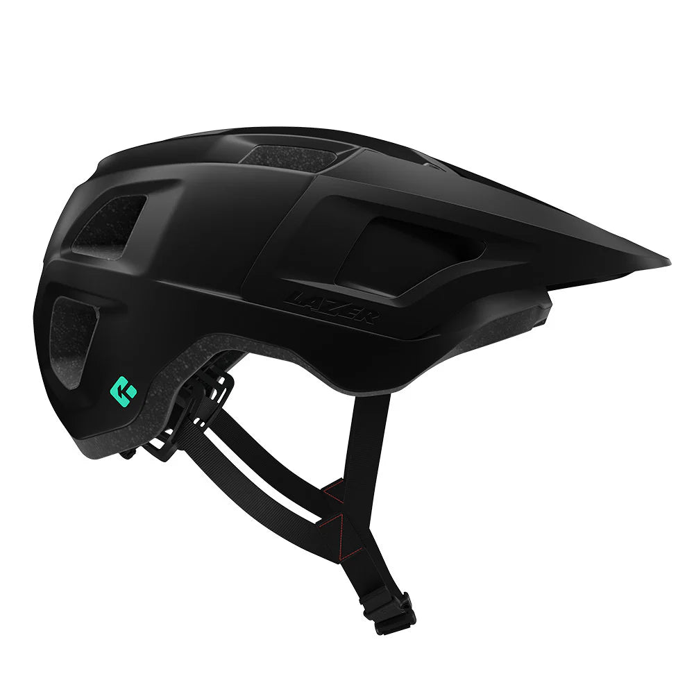 Black helmet with a brand logo on a white background