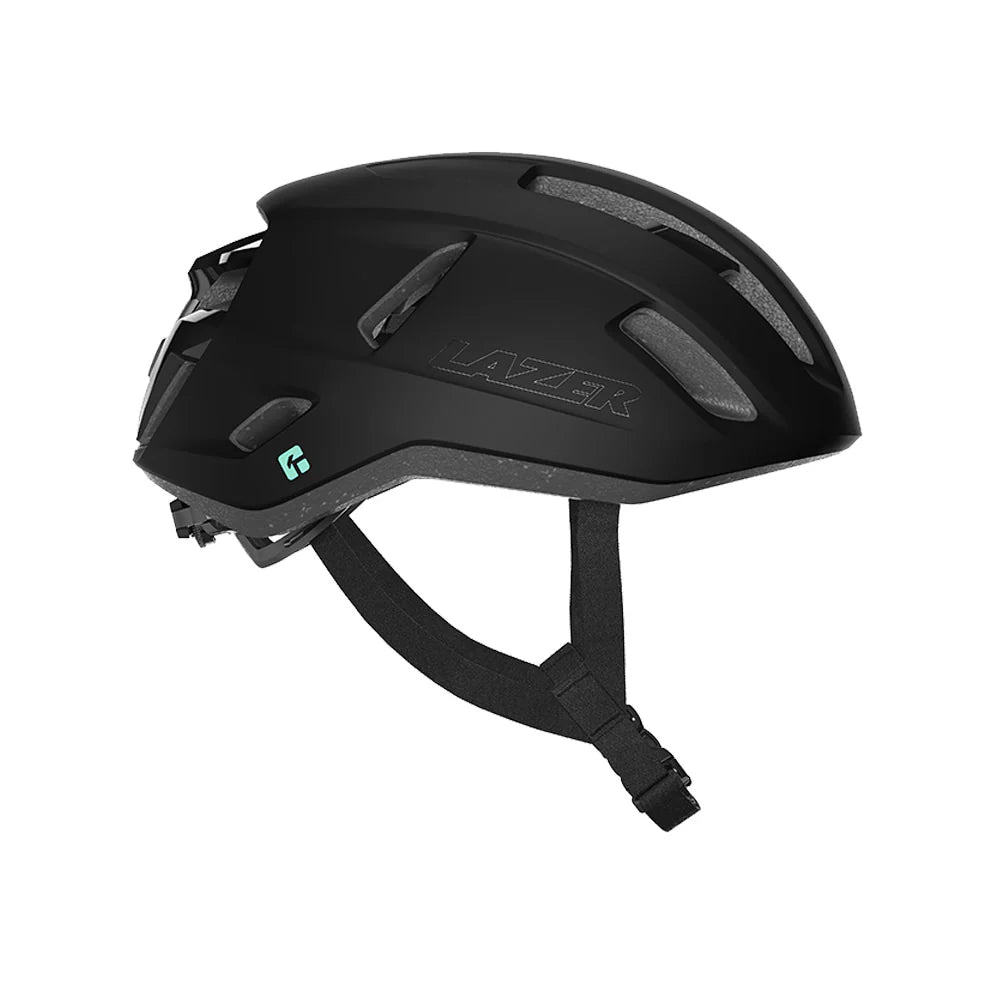 Black helmet with brand logo on a white background