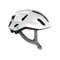 White bicycle helmet with 'Lazer' branding on a white background