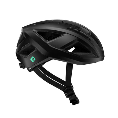 Black helmet with a brand logo on a white background