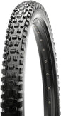 Close-up of a mountain bike tire with tread pattern on a white background