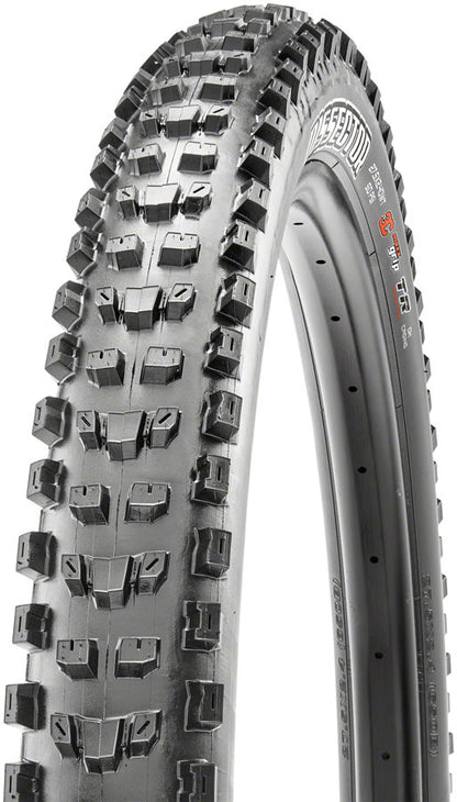 MTB tire with knobby tread pattern on a white background