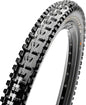 Bicycle tire with knobby tread pattern on a white background