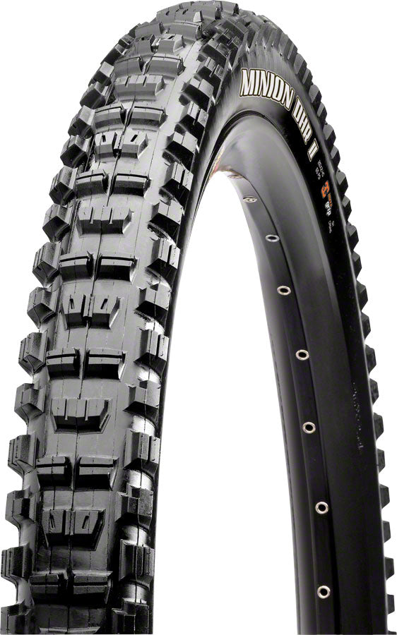 Minion DHF bike tire with tread pattern on a white background