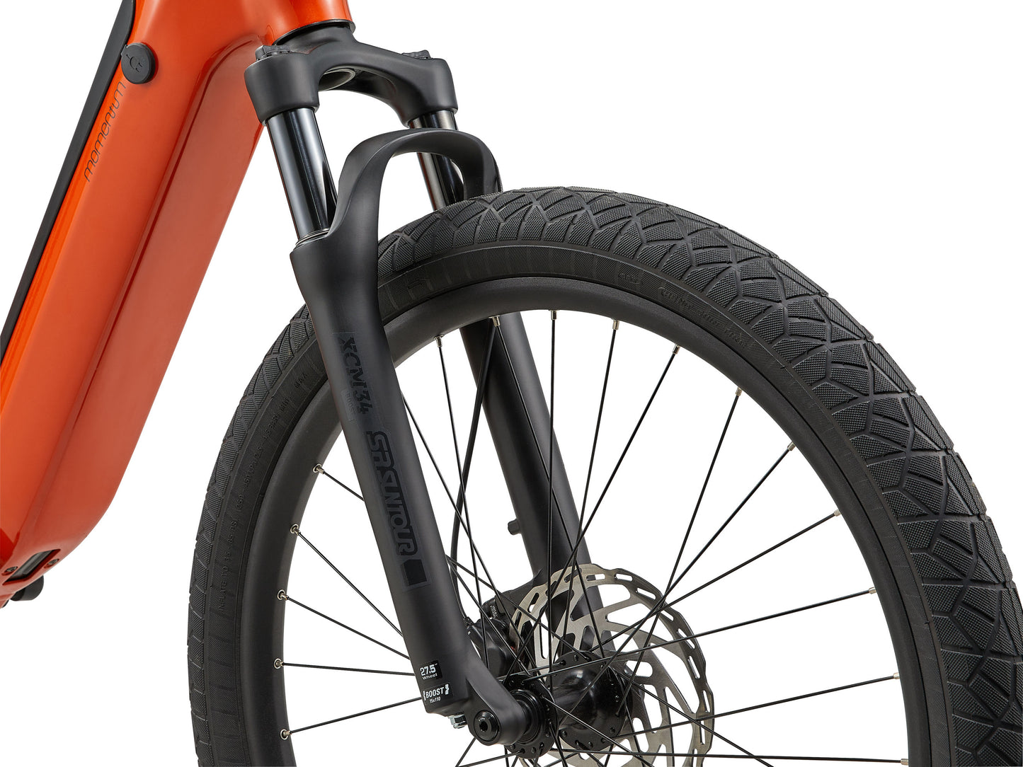 front fork and wheel of momentum e-bike