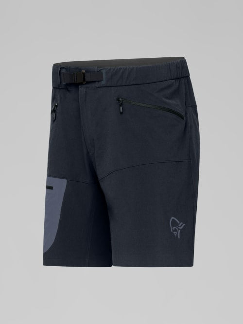 Black outdoor shorts with a logo on a light gray background