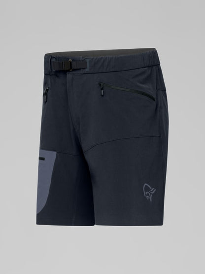 Black outdoor shorts with a logo on a light gray background