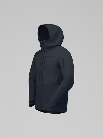 Dark gray hooded jacket on a light gray background