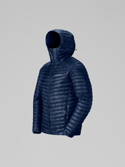 Blue hooded jacket on a light gray background