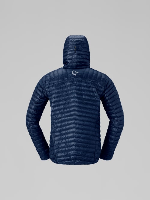 Blue hooded jacket on a gray background