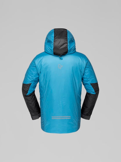 Blue and black jacket on a gray background