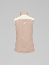 Load image into Gallery viewer, Beige sleeveless fleece vest with white collar on a gray background
