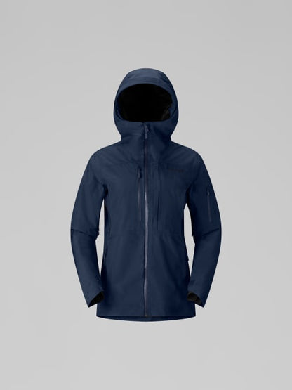 Navy blue hooded jacket on a light gray background